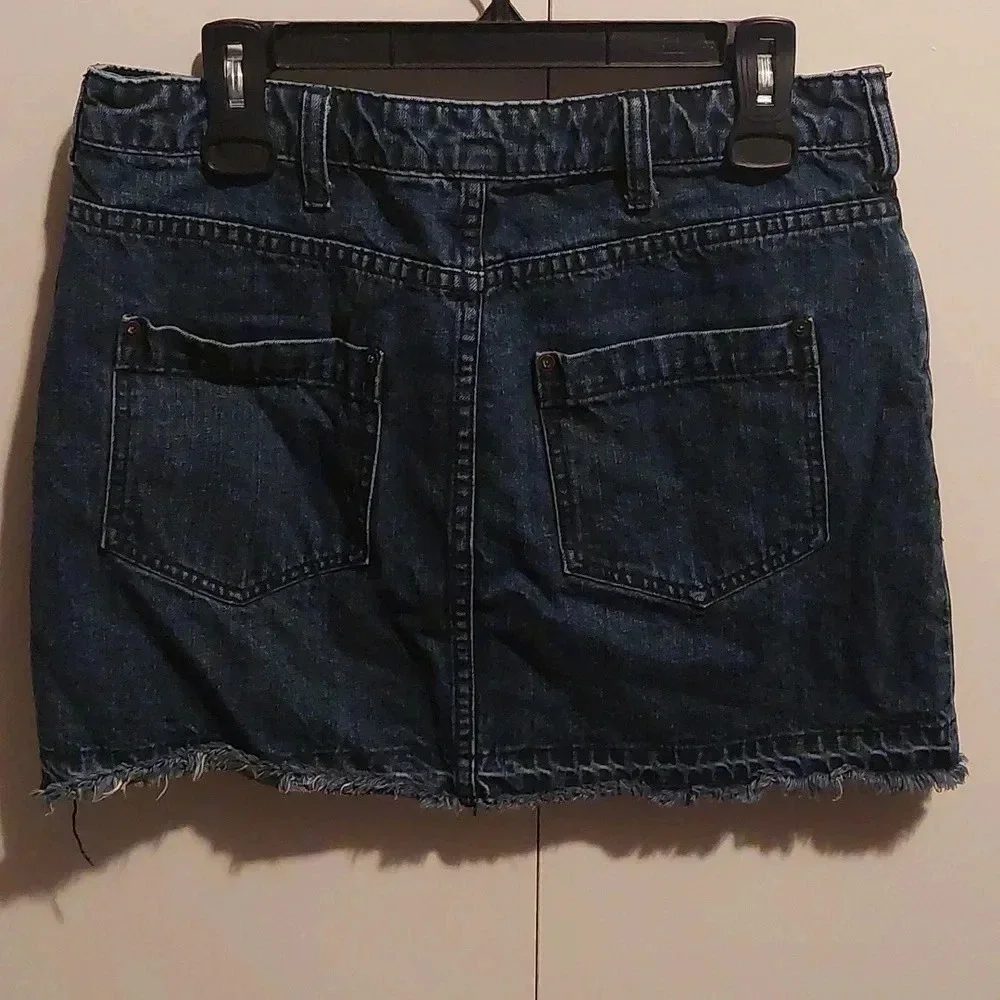 Free people Denim Mini Skirt front slit raw hem 12 Boho Bohemian  Festival